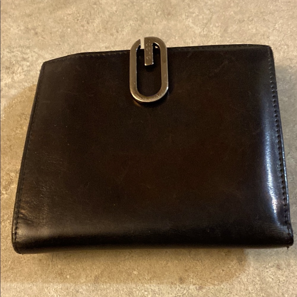 Gucci Vintage Black Leather Wallet with Silver G Buckle #1